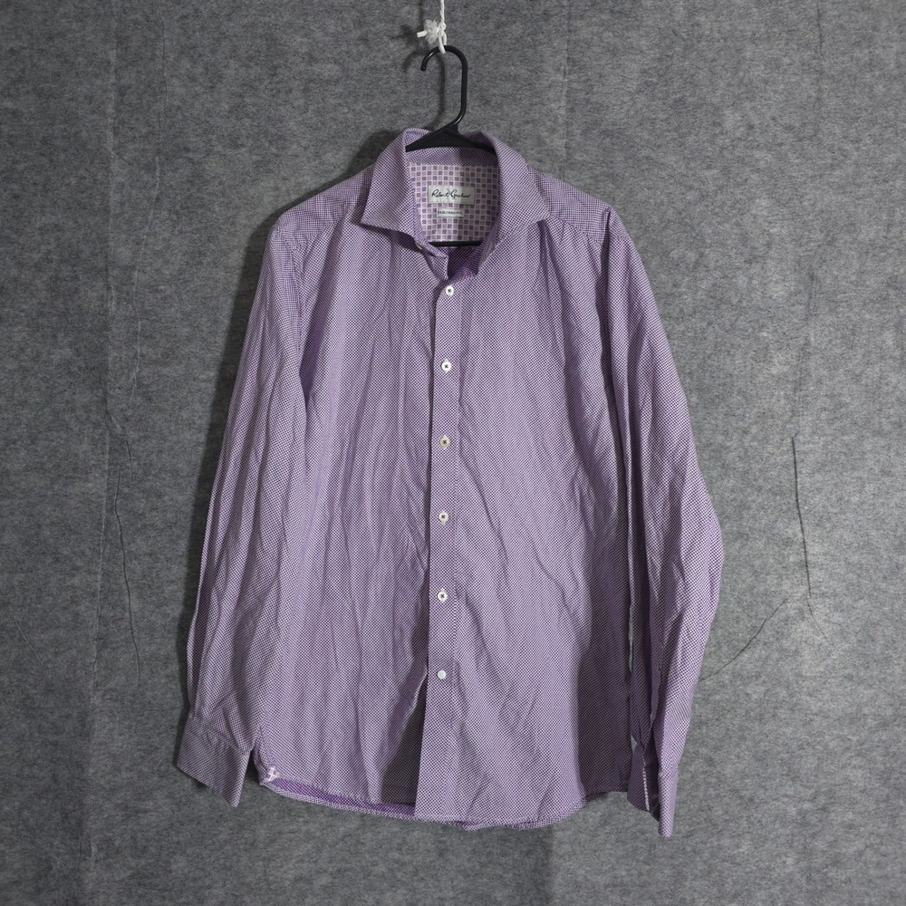 Robert‎ Graham Tailored Fit Purple Dress Shirt Men Size 42 16.5 Cotton Geometric